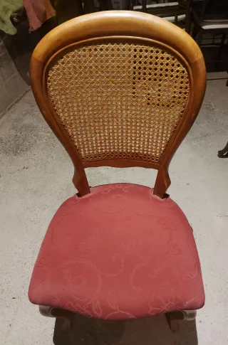 Juego 4 sillas comedor madera y ratán