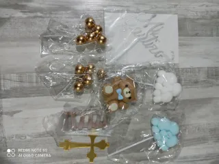 Decoración Tarta Bautizo Osito y Cruz