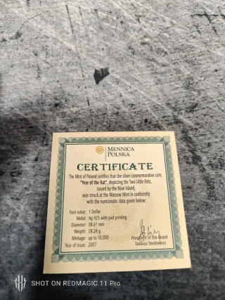 Moneda Plata 1 Dólar Niue 2007 Año Rata