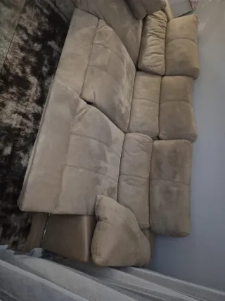 Sofá modular beige tela y ante