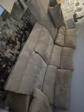 Sofá modular beige tela y ante