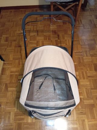 Carrito para mascotas beige y negro