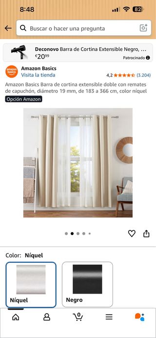 Barra Cortina Extensible Doble Amazon Basics