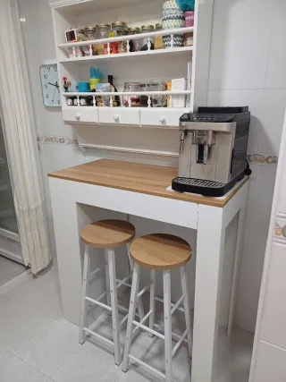 Barra cocina y 2 taburetes madera y metal