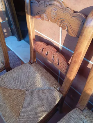 Sillas de cocina de madera y ratán 4 sillas