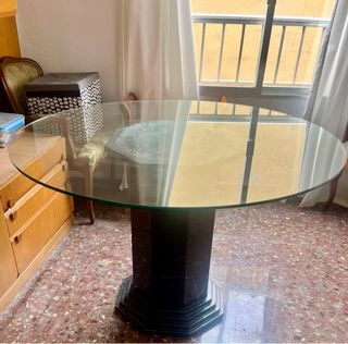 Mesa redonda cristal y mármol