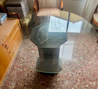Mesa redonda cristal y mármol