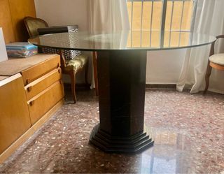 Mesa redonda cristal y mármol