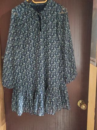 Vestido corto fluido floral azul / [Mango Talla [S