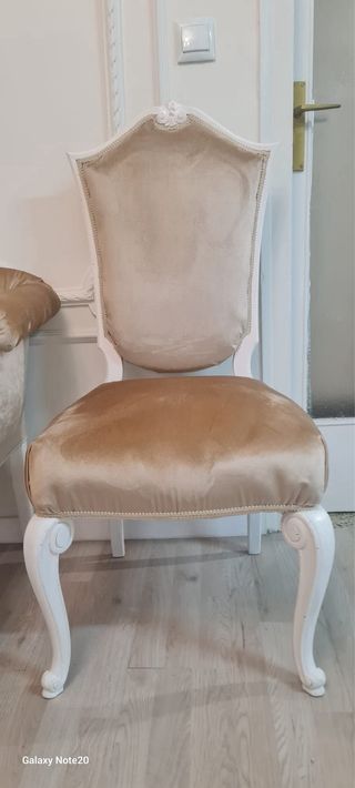 Sillón vintage y 2 Sillas Terciopelo Beige