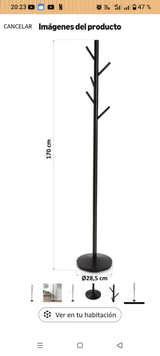 Perchero de pie negro metálico