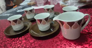 Juego café lechera azucarero marrón blanco