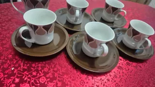 Juego café lechera azucarero marrón blanco