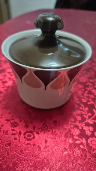 Juego café lechera azucarero marrón blanco