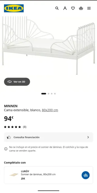 Cama Minnen metal blanco con 3 posiciones