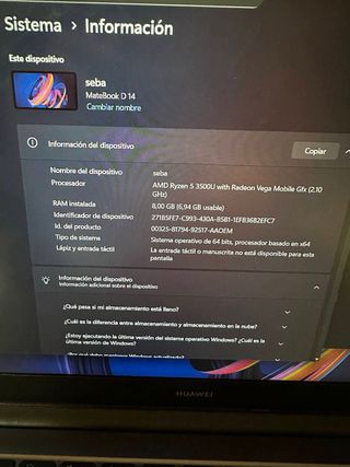 Huawei Matebook D14 512gb SSD con cargador oficial