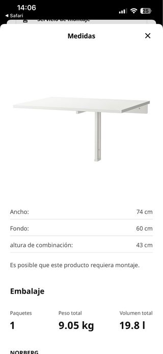 Mesa plegable pared Ikea Norberg