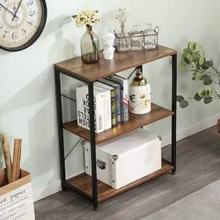 Mesita auxiliar negra de 3 baldas / metal y madera