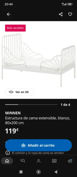 Cama infantil Minnen IKEA blanca con somier luroy