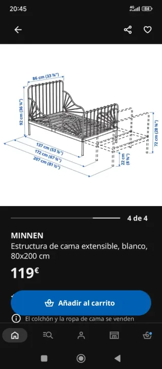 Cama infantil Minnen IKEA blanca con somier luroy