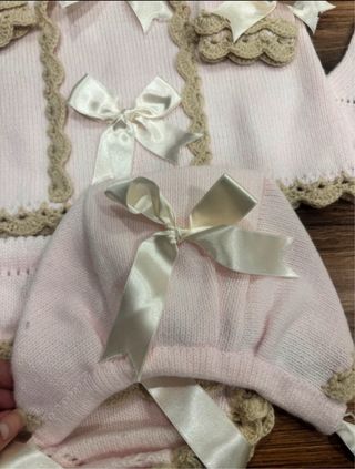 Conjunto bebé niña rosa y beige. Talla 12 meses.