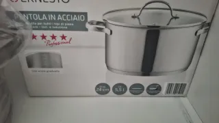 Pentola Acciaio 24cm 5.5L con Coperchio Vetro