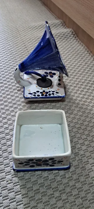 Gramófono Cerámica Decorativo Azul