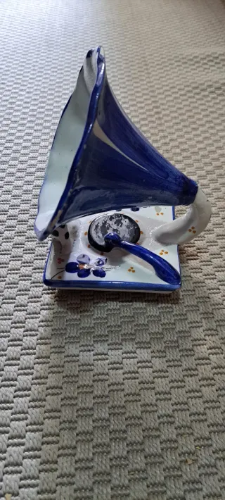 Gramófono Cerámica Decorativo Azul