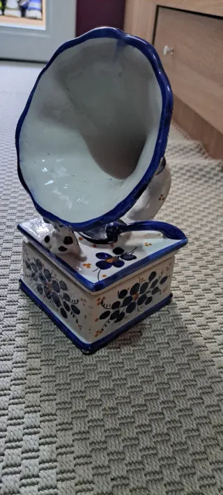 Gramófono Cerámica Decorativo Azul