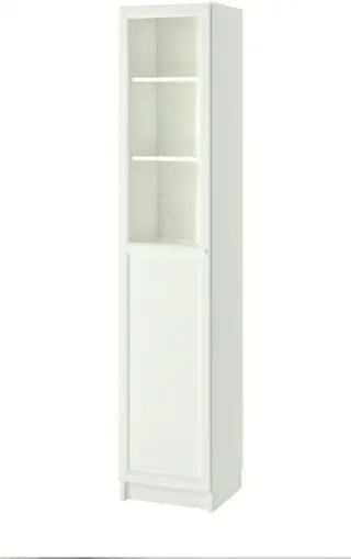 Librería blanca con puerta de cristal