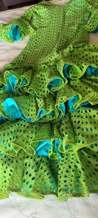 Vestido Flamenca Verde lima y azul talla 40