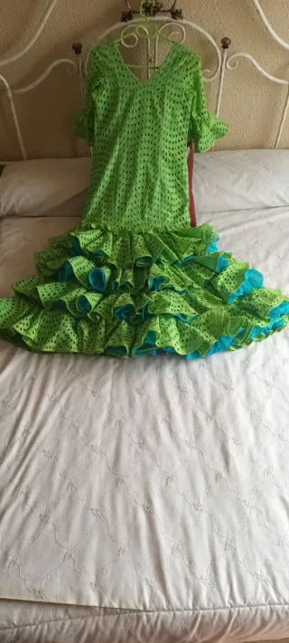 Vestido Flamenca Verde lima y azul talla 40