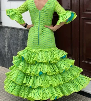 Vestido Flamenca Verde lima y azul talla 40