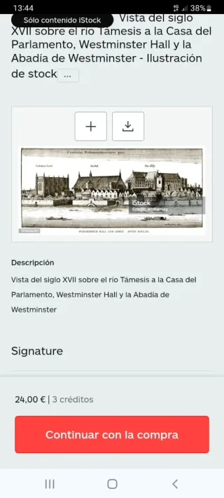 Grabado antiguo Westminster Tamesis