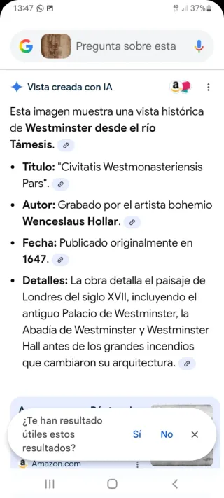 Grabado antiguo Westminster Tamesis