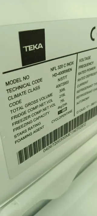 Nevera Teka Acero Inoxidable no Frost A+