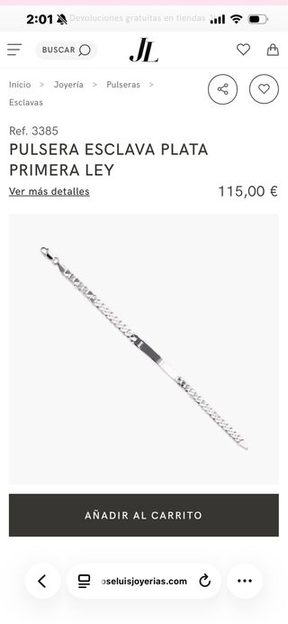 Pulsera Esclava Plata Primera Ley