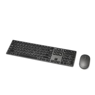 Amazon Basics Teclado ultrafino de tamaño completo y ratón inalámbrico, silencioso y recargable con teclado numérico, ES/MX Layout Gray, color negro