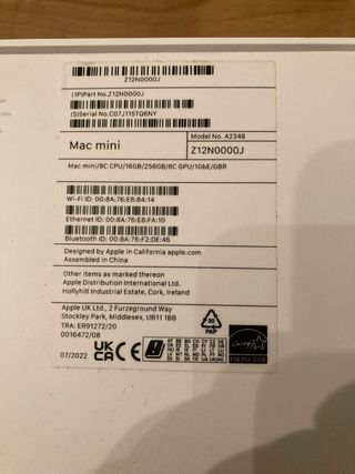 Mac mini m1 16GB RAM 256GB SSD