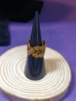 Anillo Diseño Hojas Acero Dorado Ajustable