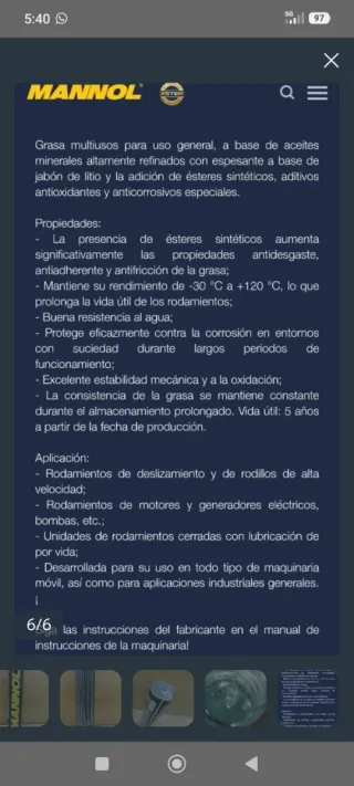 8 Cartuchos Grasa MANNOL MP2 Litica Ester