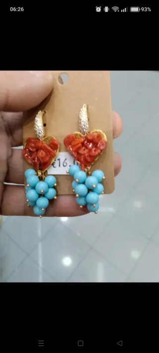 Orecchini cuore corallo rosso e turchesi