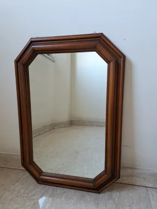 Specchio ottagonale in legno, anni '60