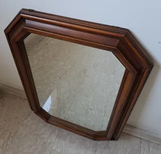 Specchio ottagonale in legno, anni '60