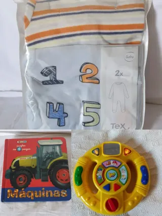 Lote juguetes Bebé, Libro Puzzle y Volante