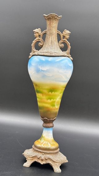 Vaso Antico Stile Impero Bronzo Ceramica Putti