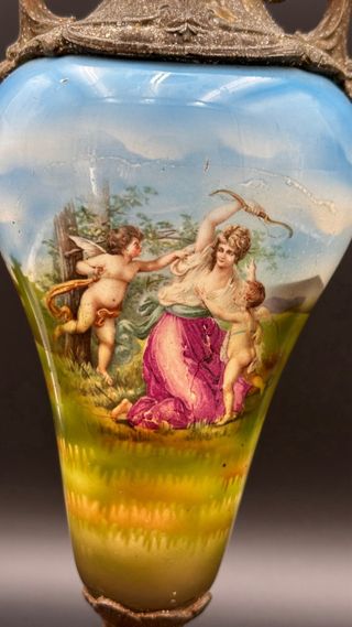 Vaso Antico Stile Impero Bronzo Ceramica Putti