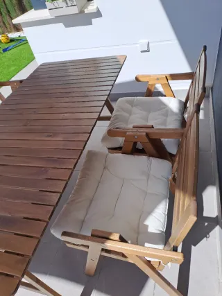 Conjunto mesa y 4 sillas jardín con reposabrazos