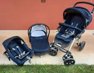 Passeggino, ovetto e carrozzina blu