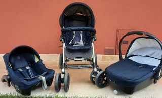 Passeggino, ovetto e carrozzina blu